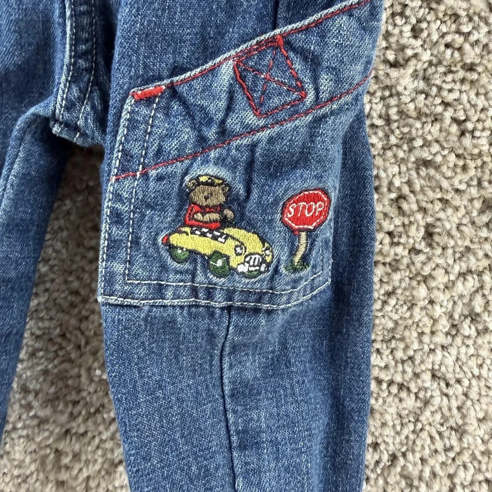 Vintage OshKosh B'gosh Cargo Jeans Baby 6-9 Months Denim Elastic Waist Bear Boys